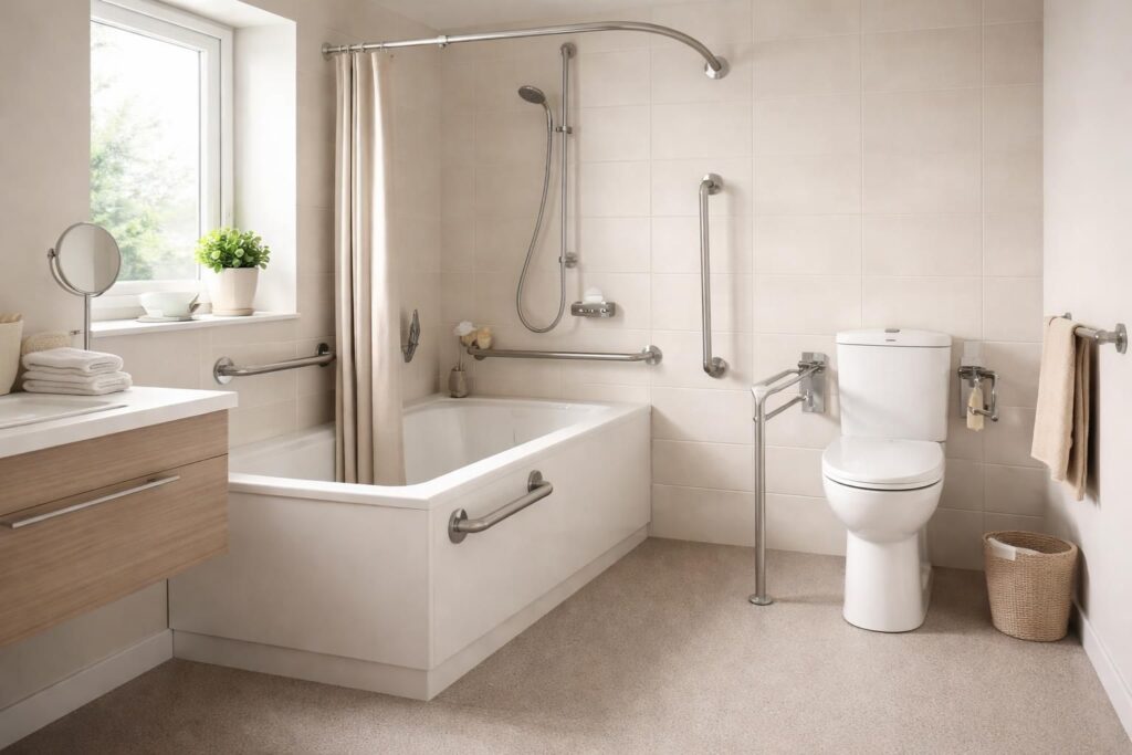 découvrez comment adapter votre logement pour personnes âgées avec les barres d'appui normbau et un sol antidérapant pour plus de sécurité et de confort au quotidien.