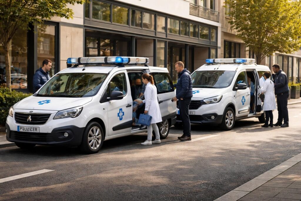service de chauffeurs pour professionnels de santé mobile, avec véhicules peugeot partner et dacia dokker équipés pour un transport sécurisé et confortable.