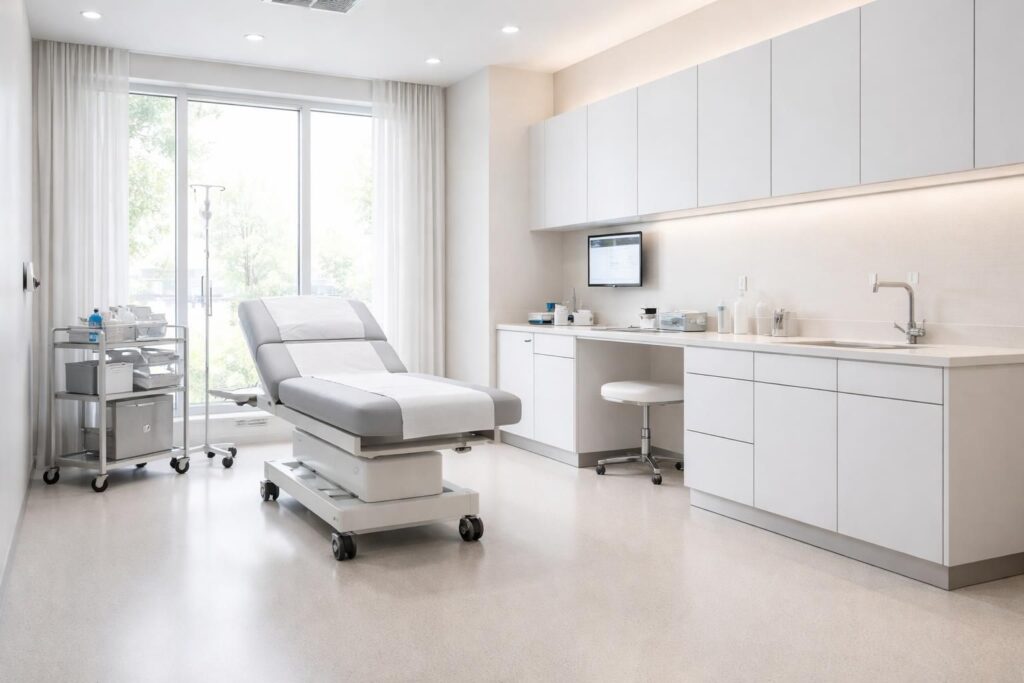 découvrez comment construire une salle de soins équipée de revêtements antibactériens tarkett et de mobilier médical adapté pour garantir hygiène et sécurité.